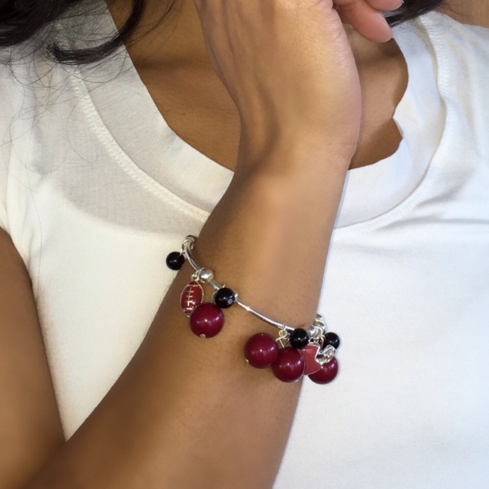 Burgundy/Black Football Bracelet